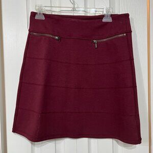 Athleta Moto Ponte Skirt Small Burgundy Knit Mini A-Line Zipper Pockets Casual